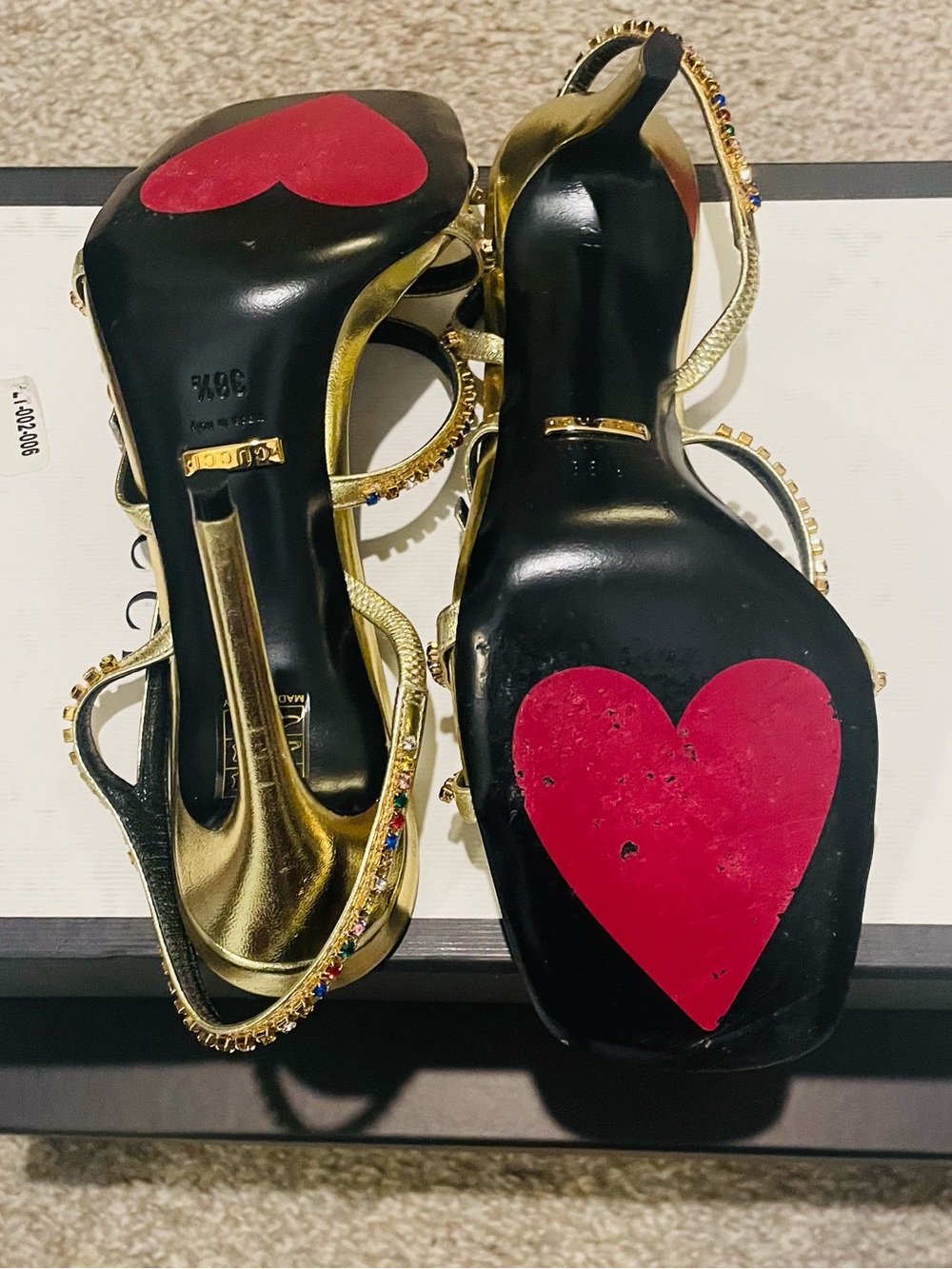 Gucci Gold Jeweled Bow-Strap High Heel Sandals - Picture 7 of 9